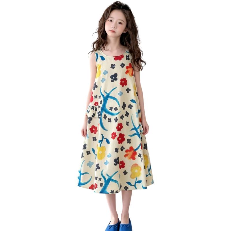 YALU Grade School Dresses Crew Neck Moderate Midi Skirt Stretch