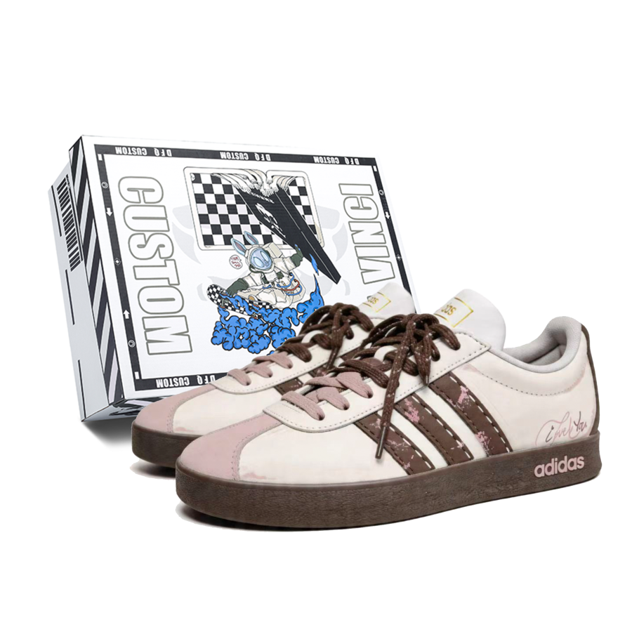 Adidas Adidas Vl Court Classic Brown Pink Love Words Box Low top Skateboard Shoes Unisex Yellow
