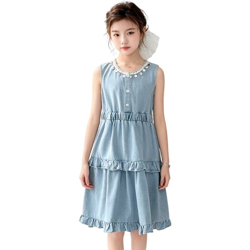 YALU Grade School Dresses Crew Neck Moderate Midi Skirt
