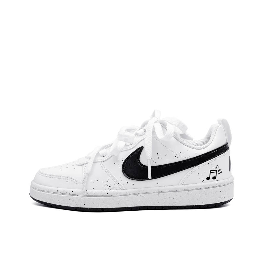 Nike Nike Court Borough Dancing Musical Note Synthetic Leather Low top Kids' Skateboarding Shoes Black White Teenagers