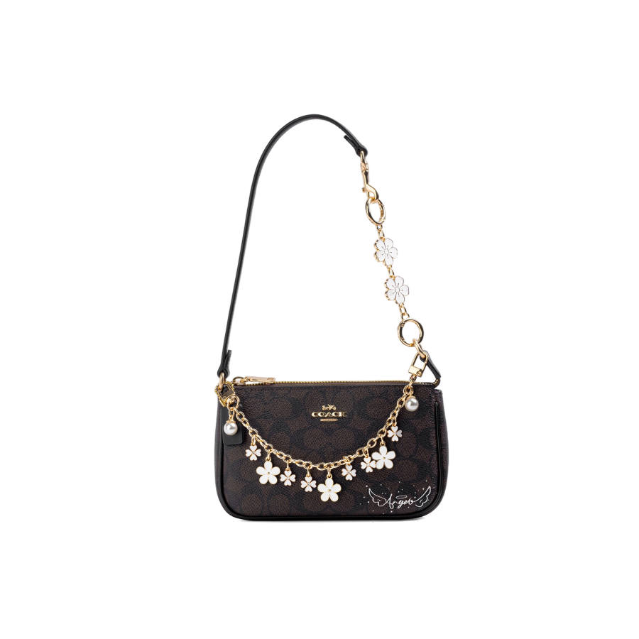 COACH Nolita Artificial Leather Handbag, Shoulder Bag Small Women's Gold & Walnut Wood & Black