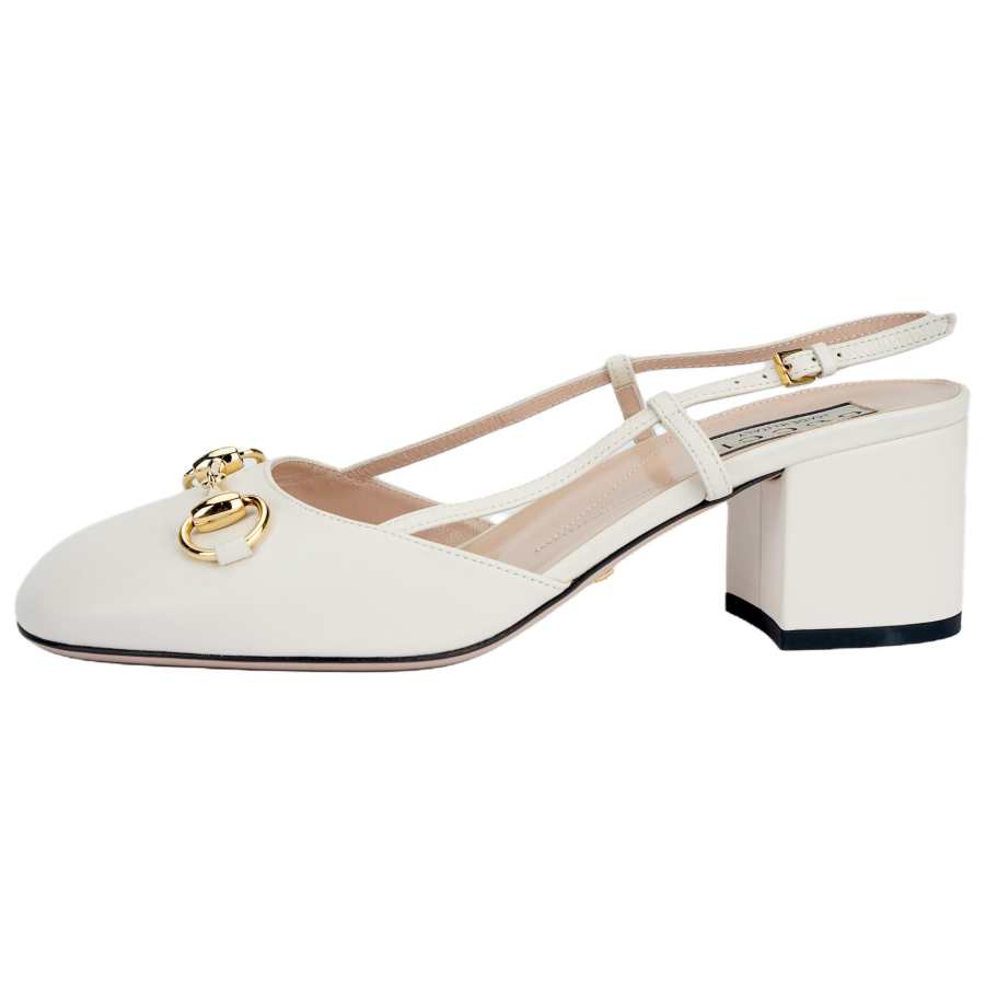 GUCCI Horsebit Chunky Heel High Heels 5.5cm Women's White