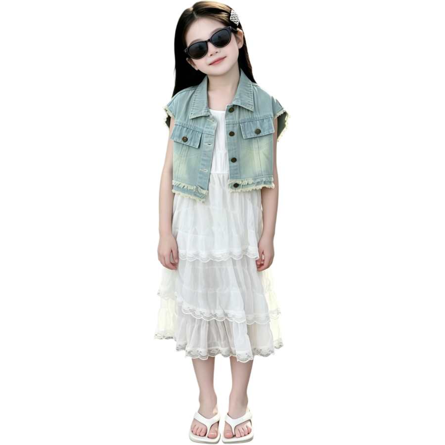 YALU Grade School Dresses Lapel Moderate Midi Skirt Stretch
