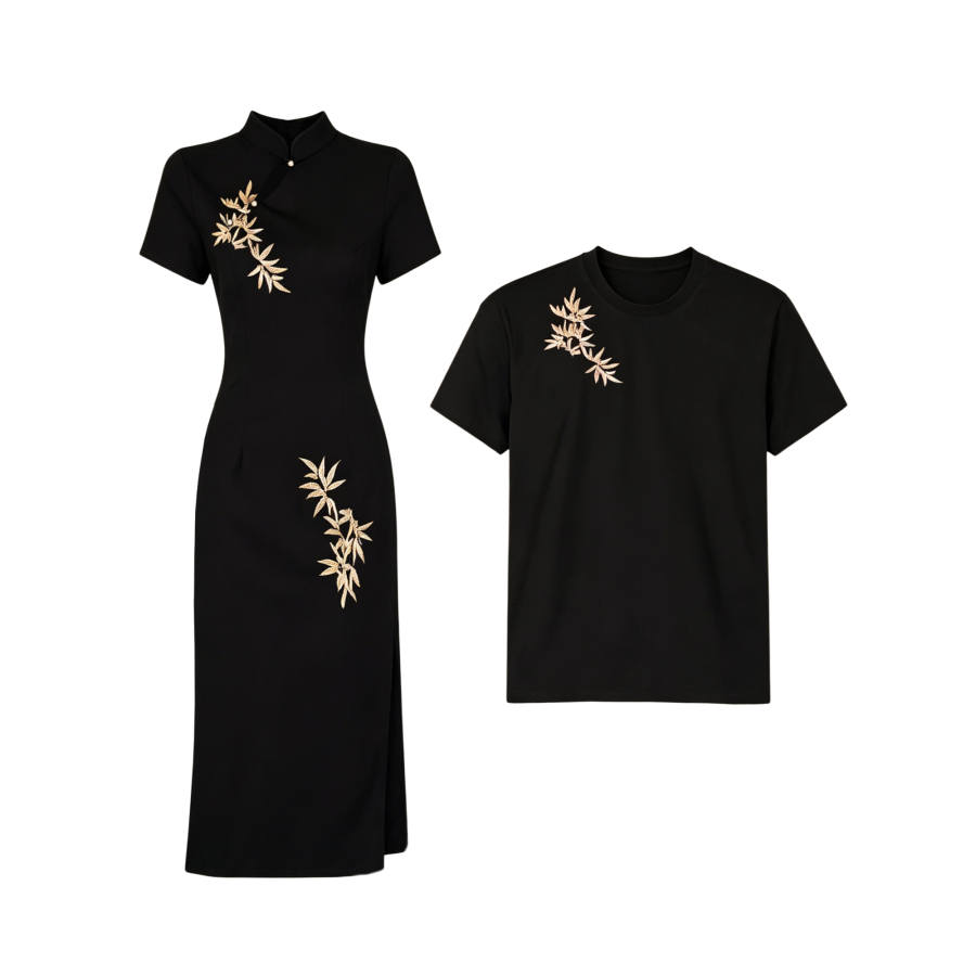 TUSHIFEI Couple Sets Women's Crew Neck Moderate Long Skirt