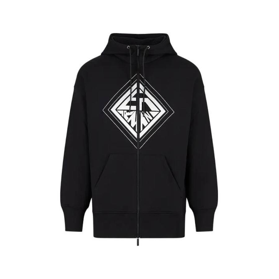 EMPORIO ARMANI Sweatshirts Men's Black Hooded Non Detachable Moderate