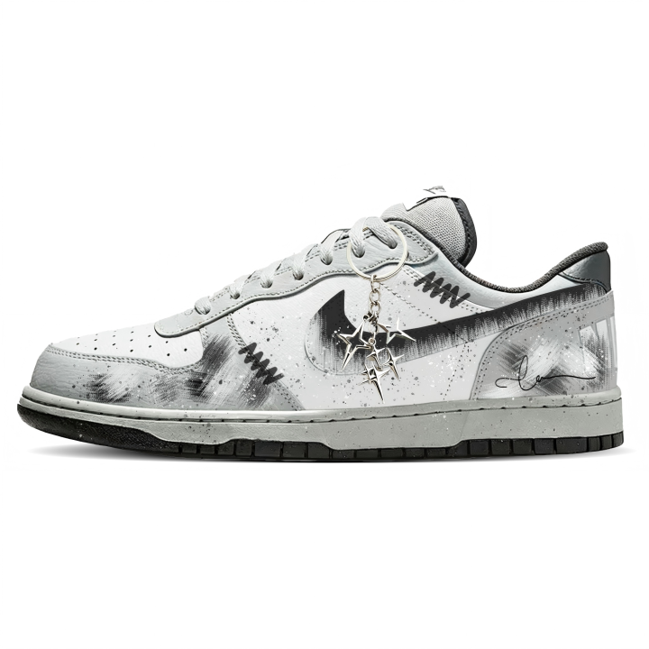 Nike Nike Big Leather Abrasion Resistant Low top Skateboard Shoes Men's Black White Gray