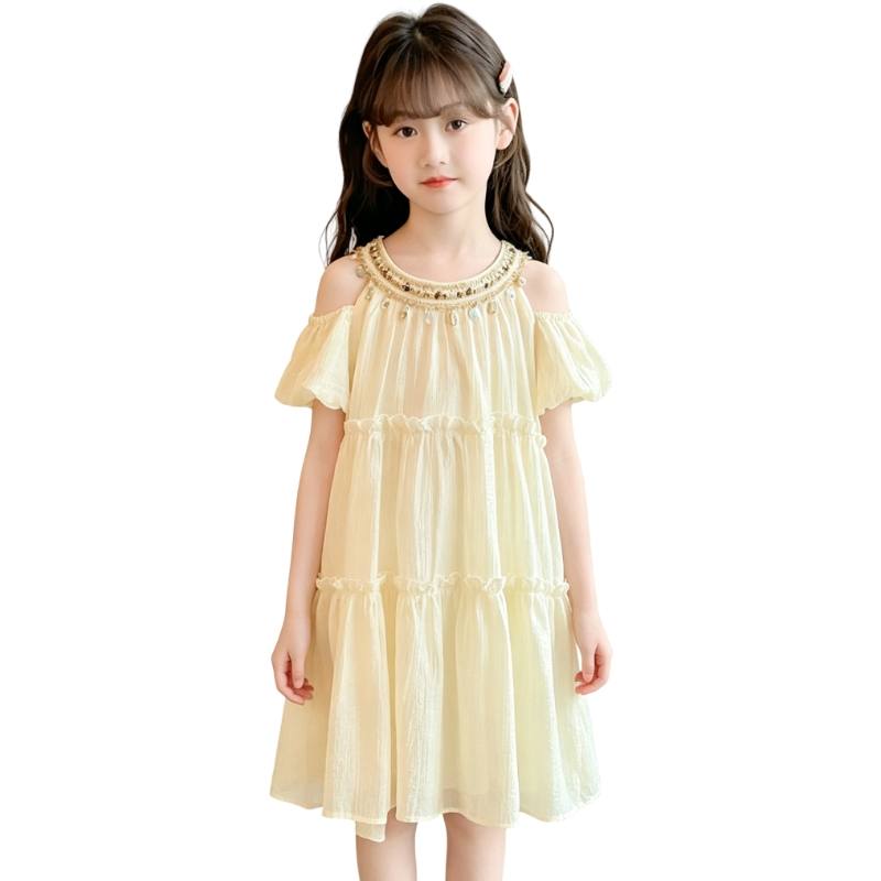 YALU Grade School Dresses Lapel Moderate Midi Skirt Stretch