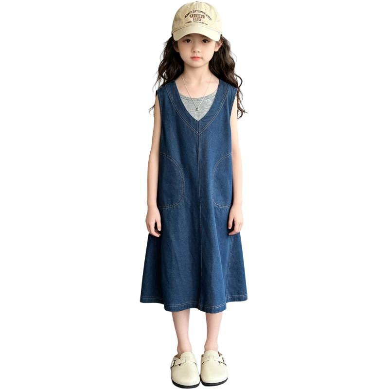 YALU Grade School Dresses V Neck Moderate Midi Skirt Stretch