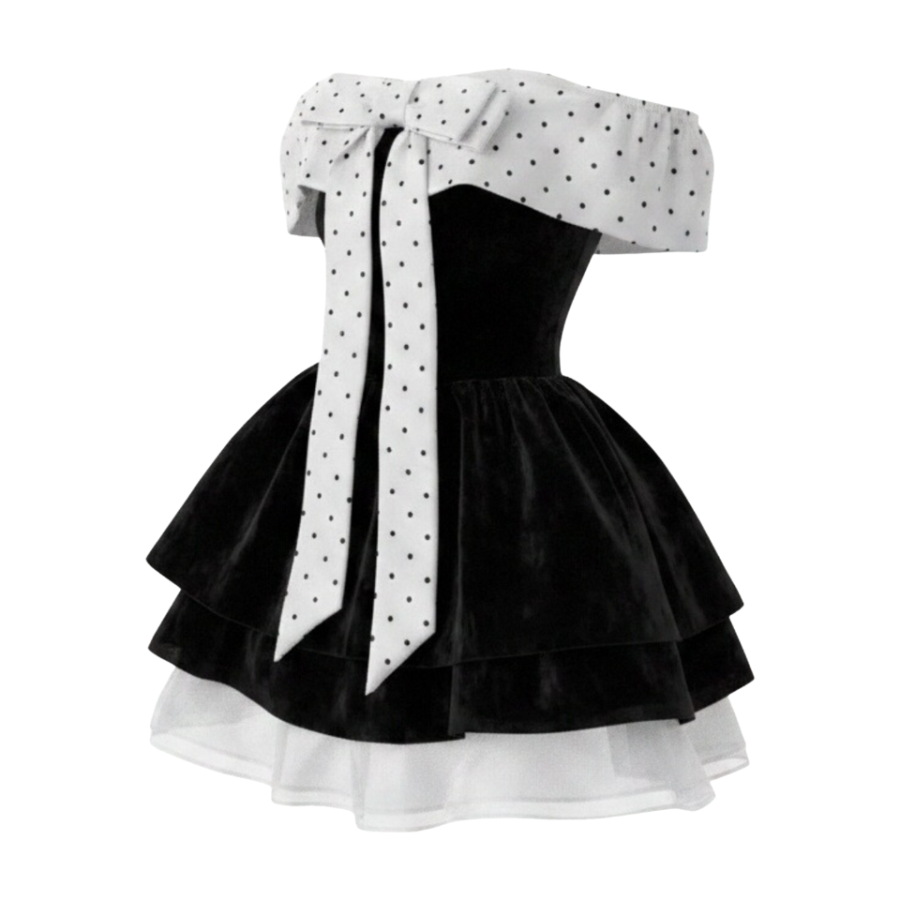 MTHE Sleeveless Dresses Women's Black/White Off The Shoulder Moderate Short Skirt