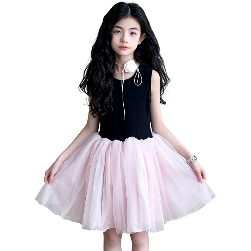 YALU Grade School Dresses Crew Neck Moderate Midi Skirt