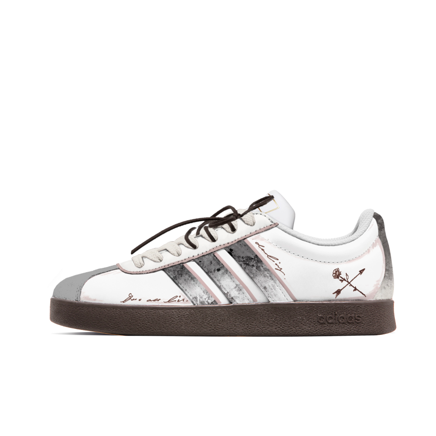 Adidas Adidas Vl Court Classic Arrow Feather Rose Low top Skateboard Shoes Unisex White