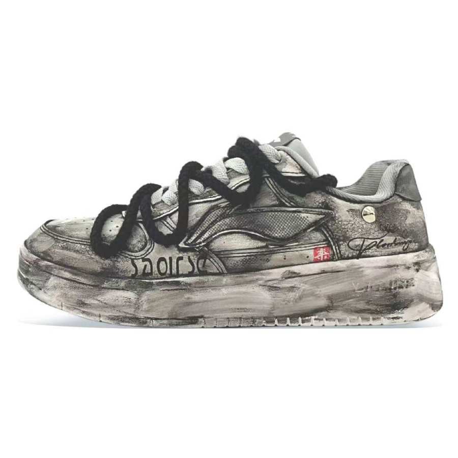 Li-Ning Li Ning Floating Boat Cushioning Abrasion Resistant Lightweight Low top Skateboard Shoes Men's Light Gray