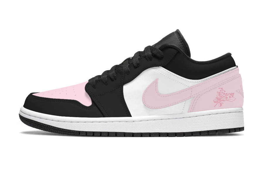 Jordan Jordan Air Jordan 1 Black Pink Floral Low top Children's Basketball Shoes Pink White Unisex