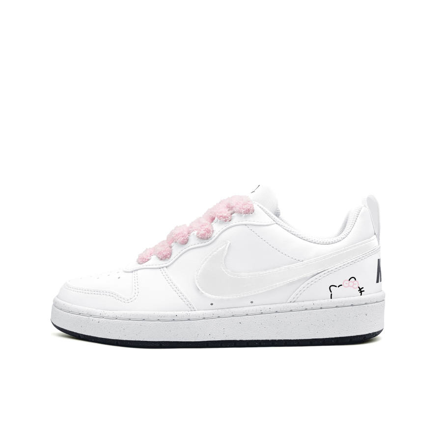 Nike Nike Court Borough Pink Meowth Synthetic Leather Low top Kids' Skateboarding Shoes Black White Teenagers