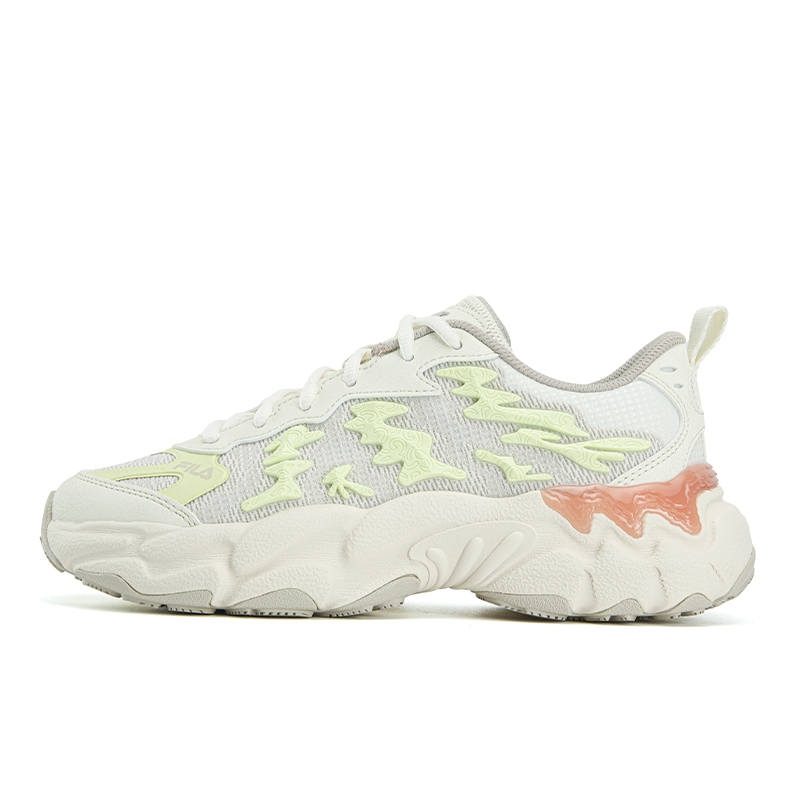 FILA FERN 3 Abrasion Resistant, Breathable, Lightweight Low top Chunky Sneakers Women's Cream White/Yellow Green