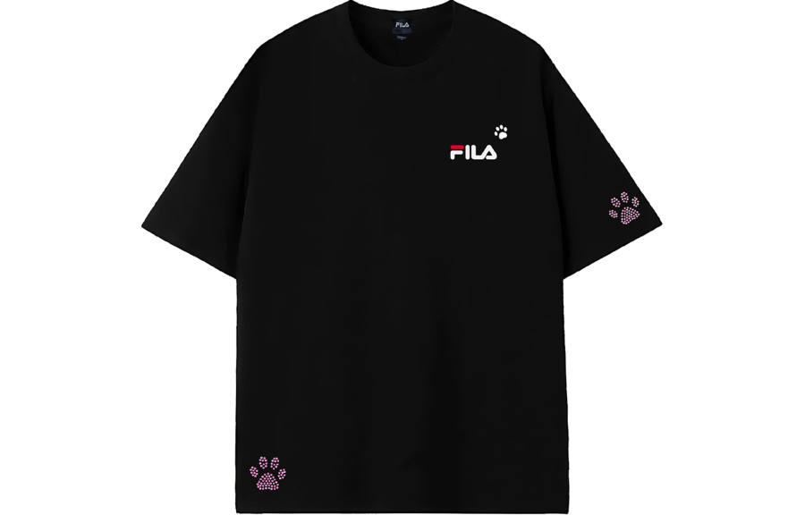 FILA T Shirts Unisex Black Pink Diamond Crew Neck Moderate