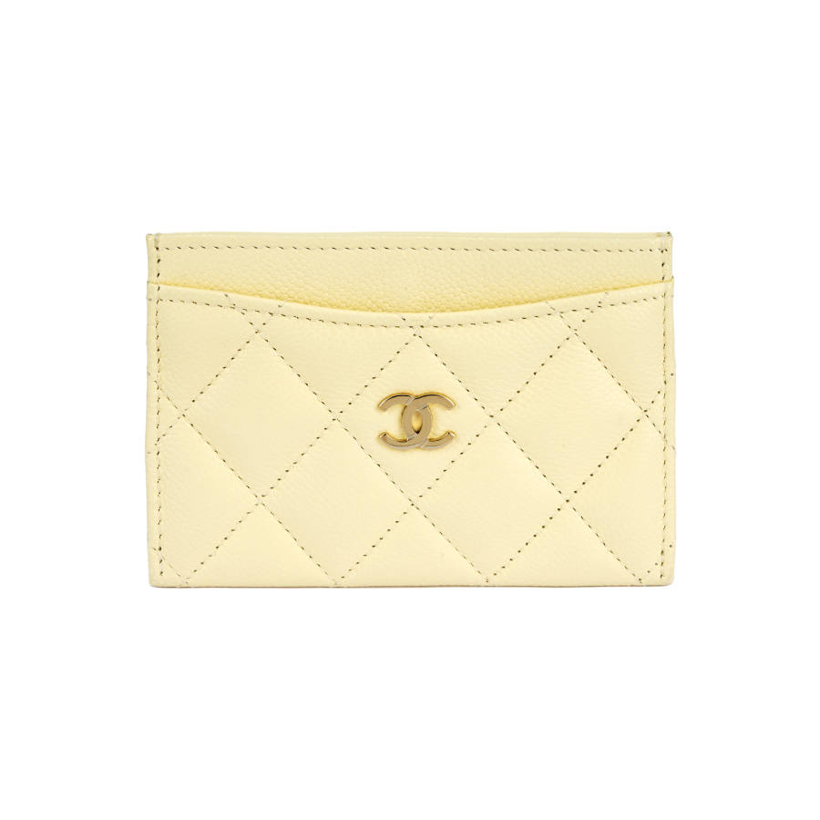 CHANEL Calfskin Card Holder Women's Yellow