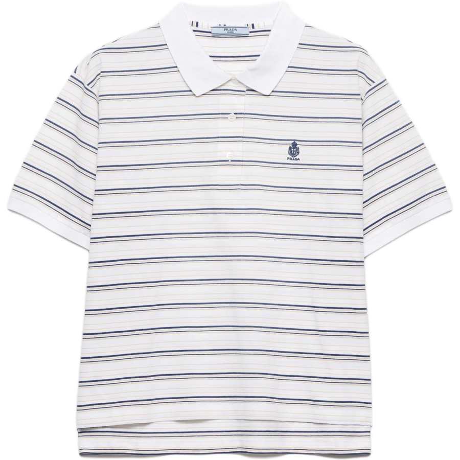PRADA Polo Shirts Women's Blue White Polo Collar Moderate Straight Fit