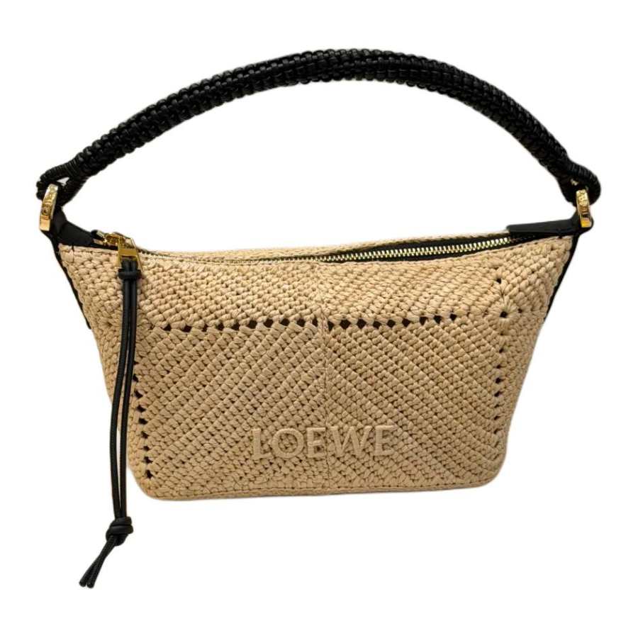 LOEWE Cow Leather, Straw Woven Handbag Mini Women's Natural & Black