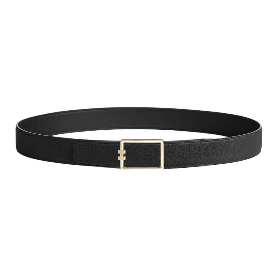 HERMES Tube H Brass Calfskin Leather Belts Men's Width 3.2cm