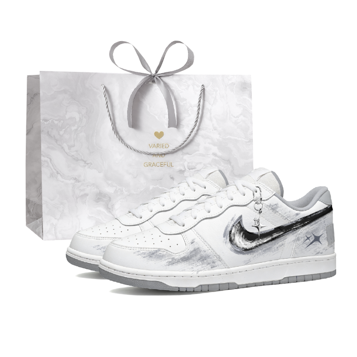 Nike Nike Big Gray Track Leather Lightweight Low top Skateboard Shoes Men's Black White Gray