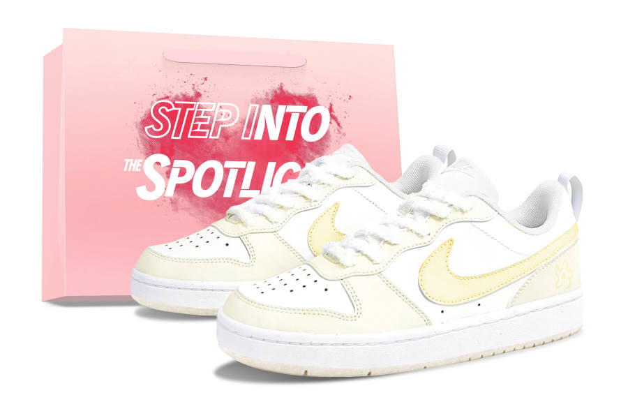 Nike Nike Court Cream Apricot Pink Mist Cushioning Abrasion Resistant Support Low top Kids' Skateboarding Shoes Beige Yellow