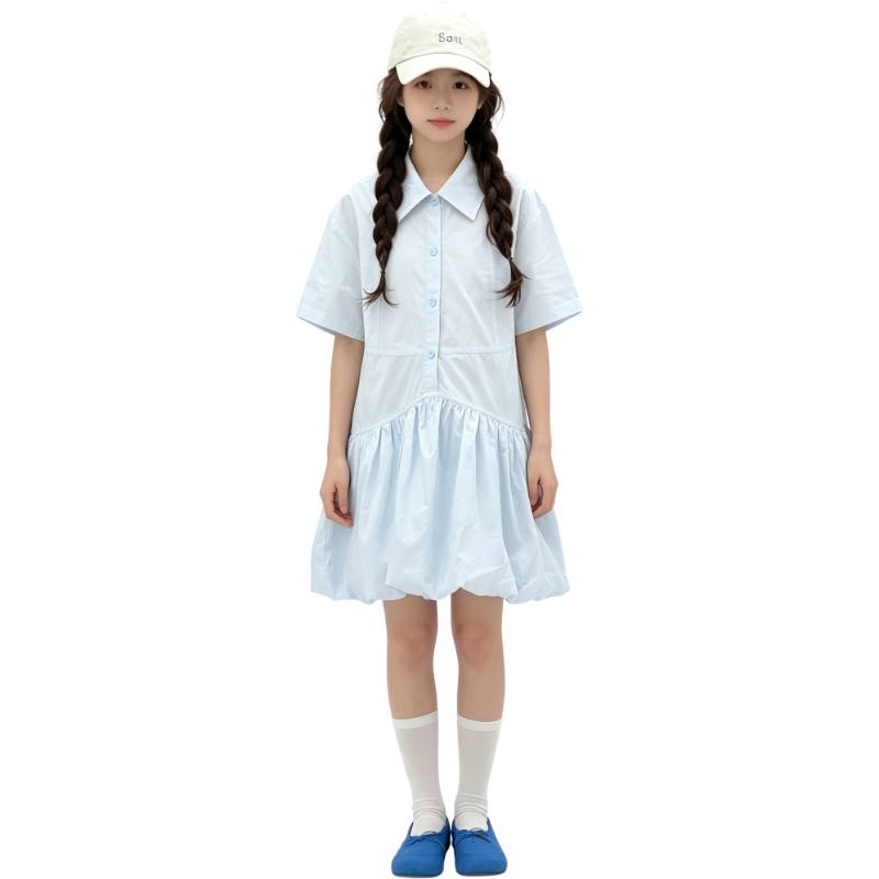 YALU Grade School Dresses Polo Collar Moderate Midi Skirt Stretch