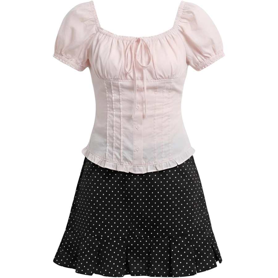 CHARM GLOW Two Piece Skirt Sets Women's Square Collar Thin Short Skirt