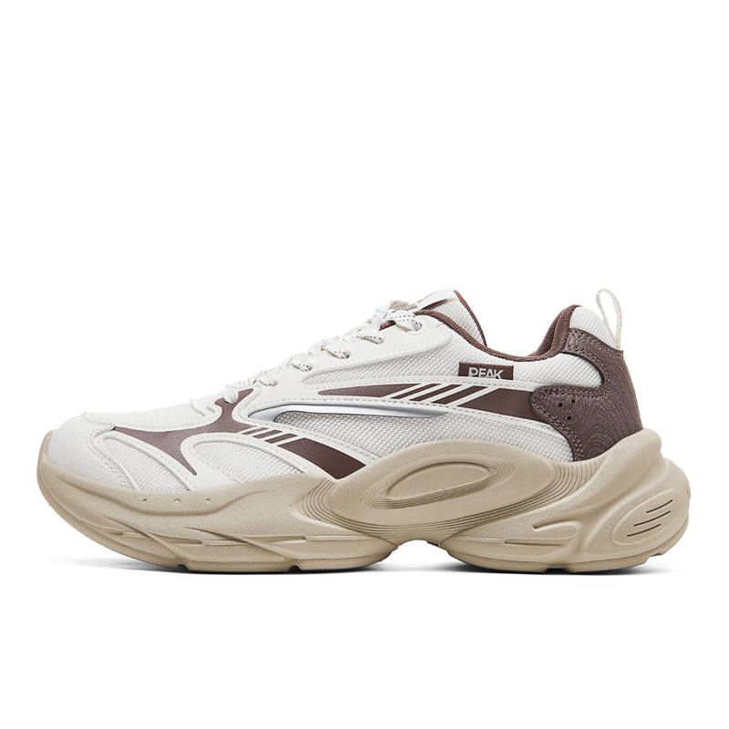 PEAK Taichi Thousand Patrol Cushioning Support Abrasion Resistant Chunky Sneakers Men's Milk White Brown