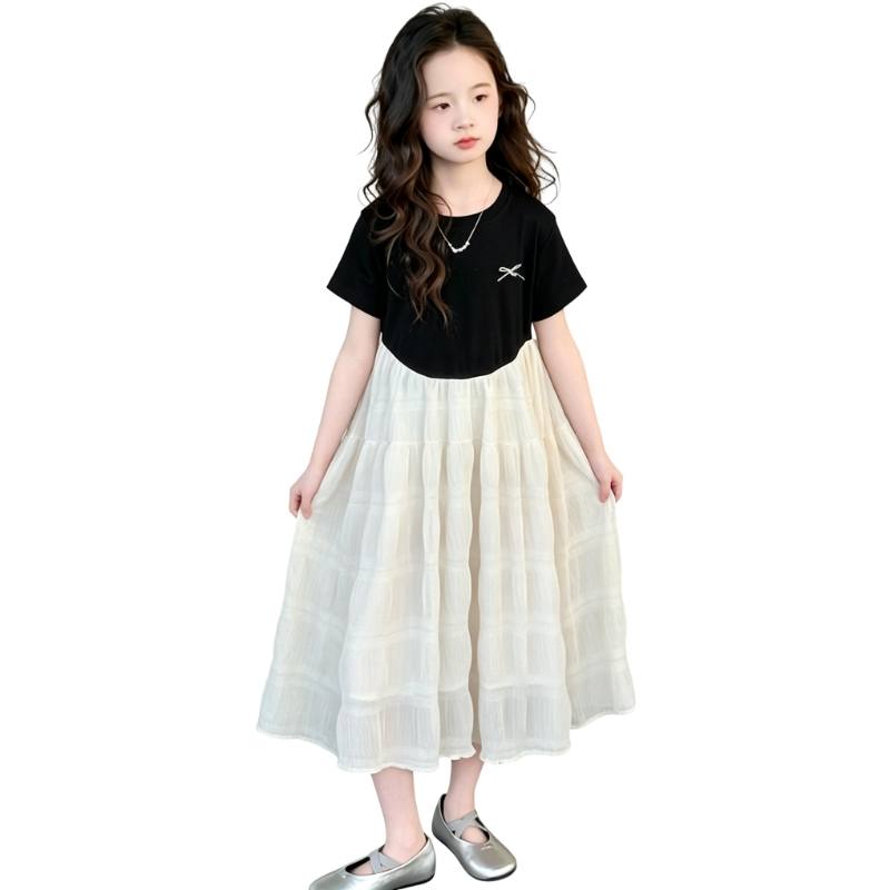YALU Grade School Dresses Crew Neck Moderate Midi Skirt