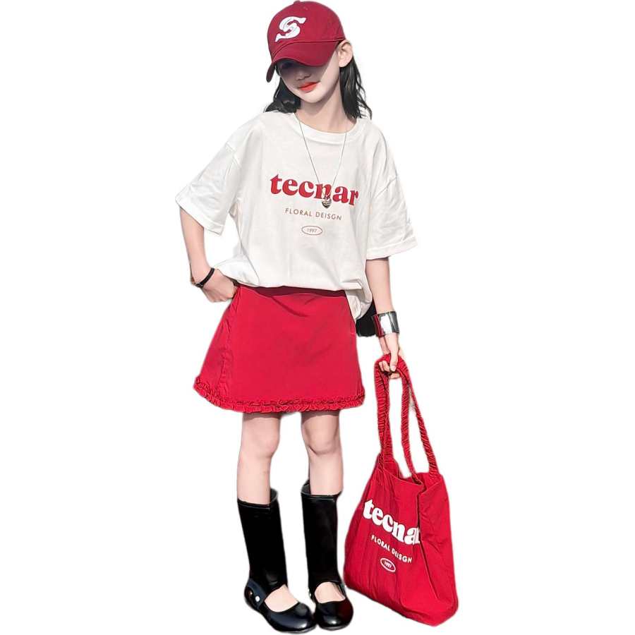 PLANDOO Kids Two Piece Skirt Sets Crew Neck Thin Short Skirt Stretch