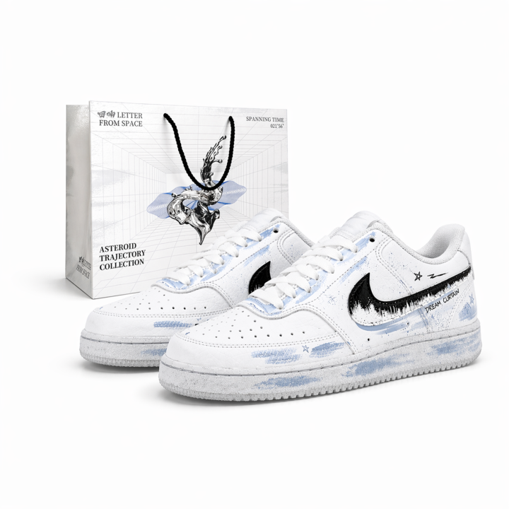 Nike Nike Court Vision Dream Curtain Shadow, Special Shopping Bag Leather Low top Skateboard Shoes Unisex White Gray Blue