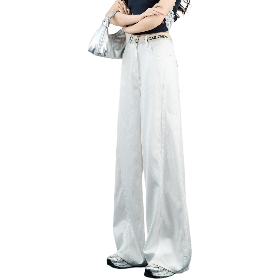 Tonlion Jeans Women's White Moderate Wide Leg Pants