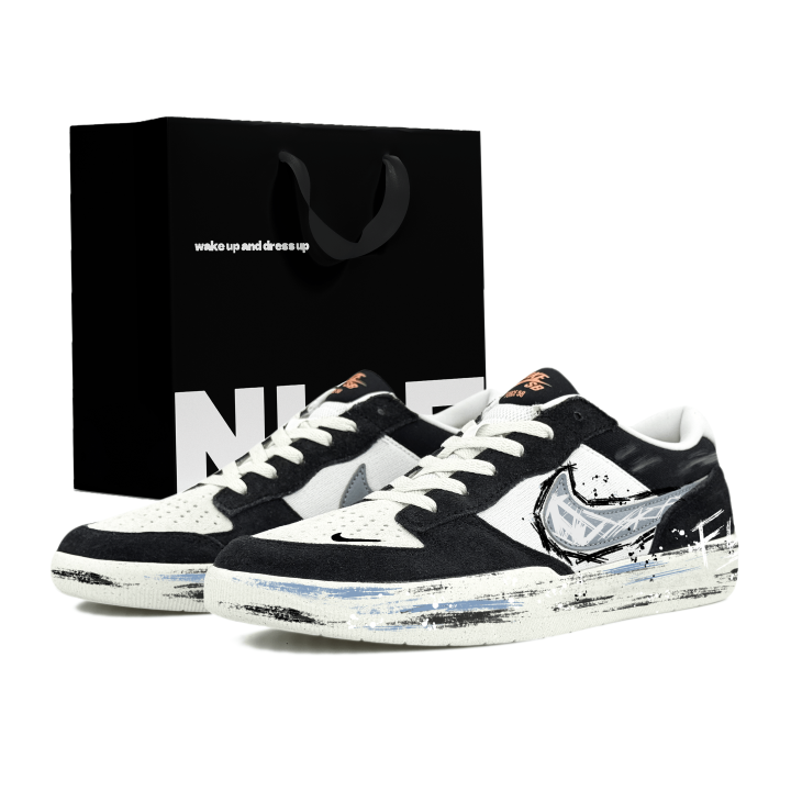 Nike Nike SB Force 58 Abrasion Resistant Low top Skateboard Shoes Men's Black White Gray