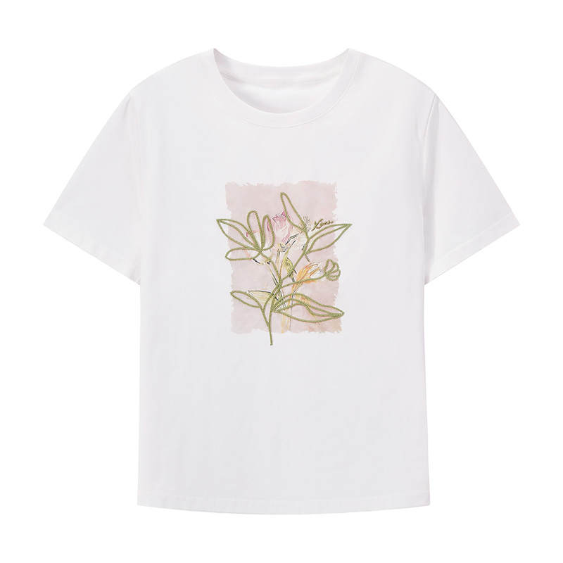 XIANGYING T Shirts Women's White Crew Neck Thin