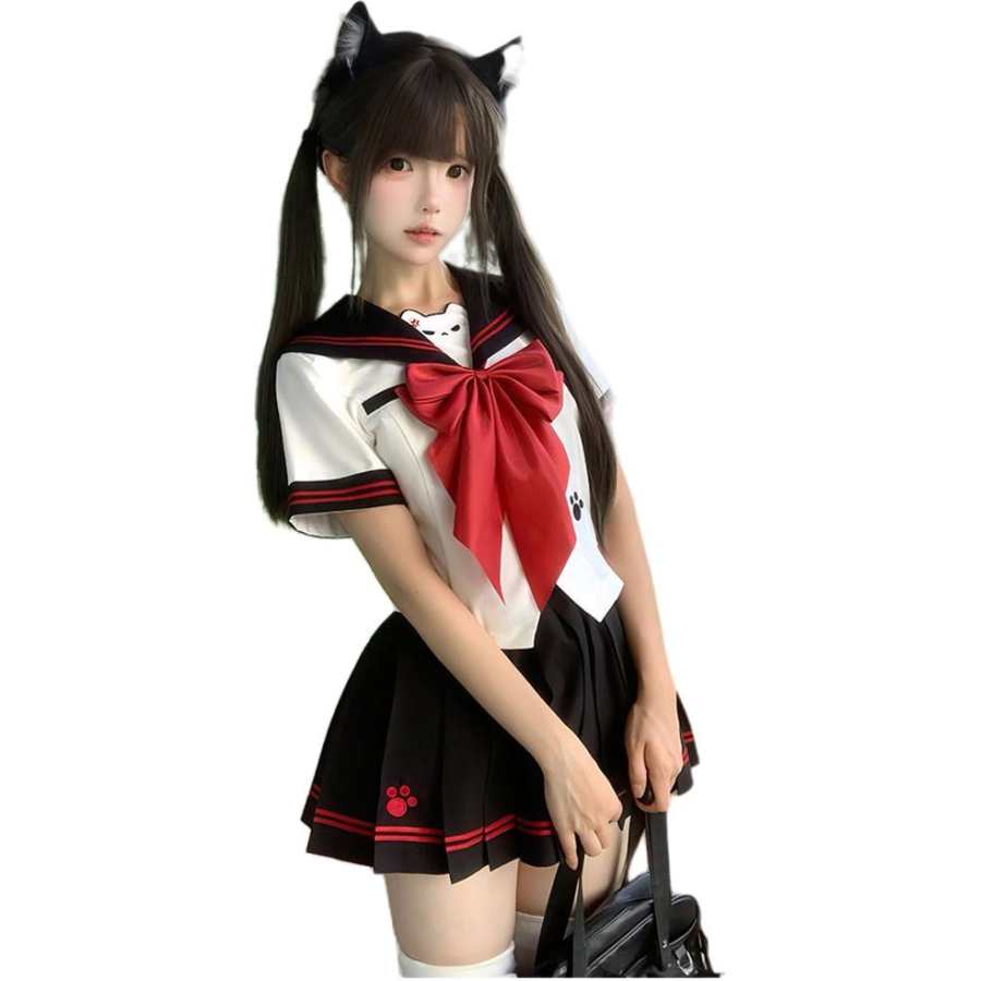 Cotton Gene Two Piece Skirt Sets Women's Navy Collar Moderate Short Skirt
