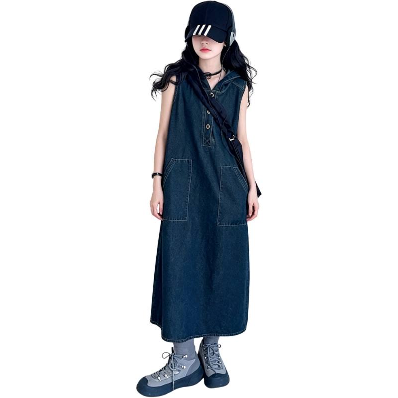 YALU Grade School Dresses V Neck Moderate Midi Skirt Stretch