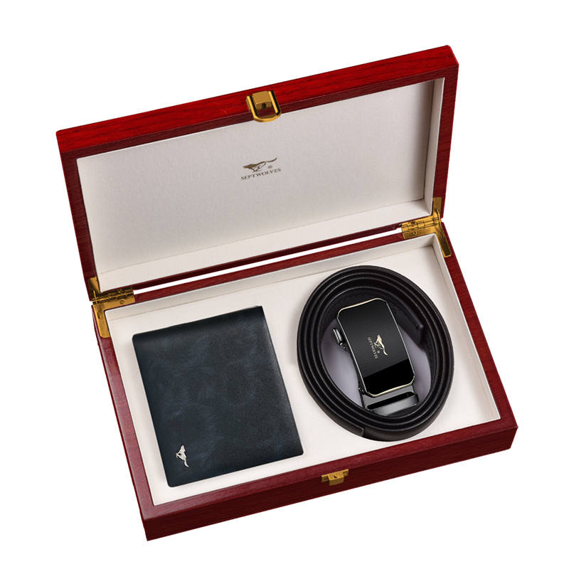 SEPTWOLVES Cow Leather Zinc Alloy Automatic Buckle Belt With Wallet Men's 3.5cm
