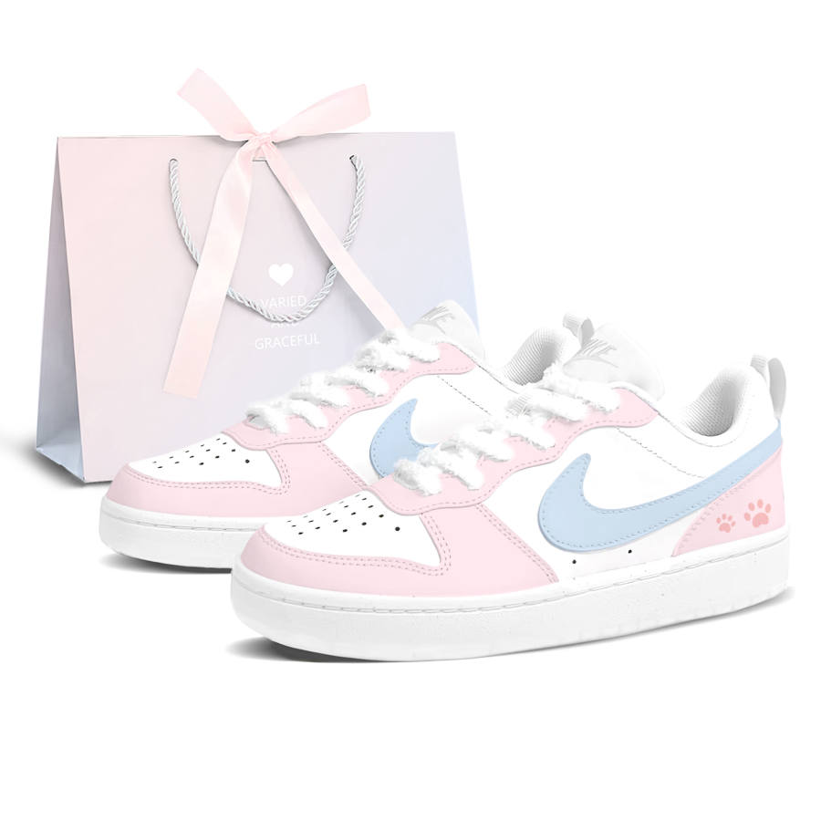 Nike Nike Court Borough Cherry Blossom Milk Blue Low top Kids' Skateboarding Shoes Pink Blue Teenagers
