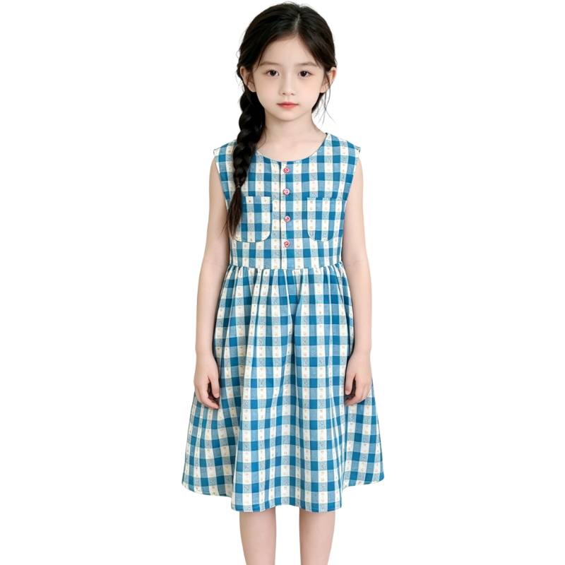 YALU Grade School Dresses Crew Neck Moderate Midi Skirt