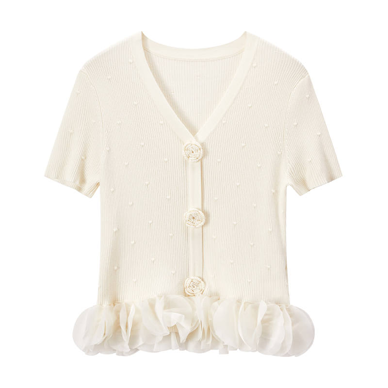XIANGYING Knitwear Women's Heron White V Neck Thin Base Layer