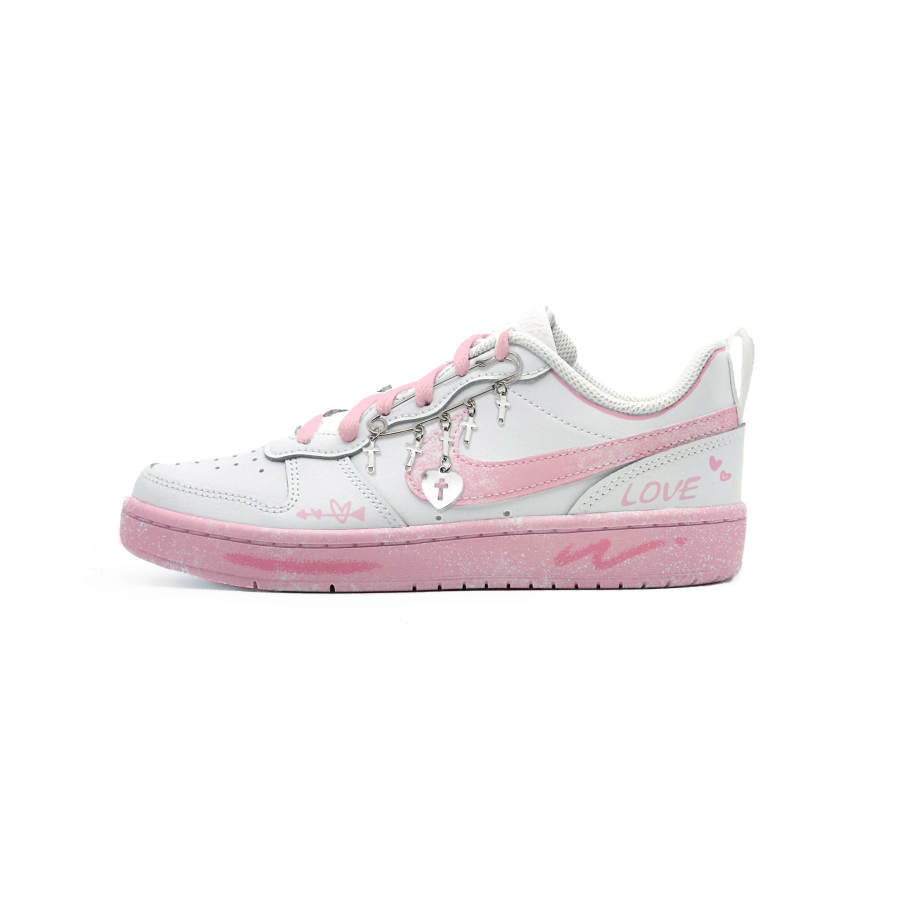 Nike Nike Court Borough Berry Heartbeat Leather Low top Skateboard Shoes Unisex White Pink