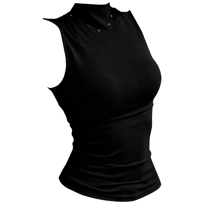 DUSHILIREN Tank Tops Women's Half Turtleneck Thin Straight Fit