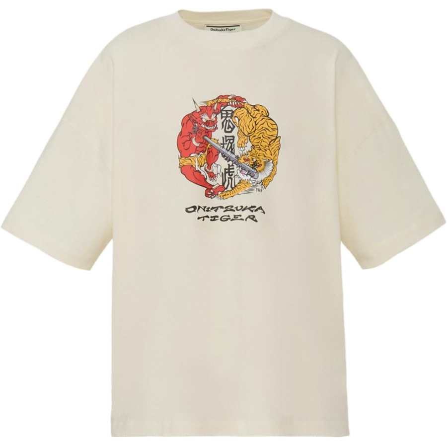 Onitsuka Tiger T Shirts Unisex Ecru Crew Neck