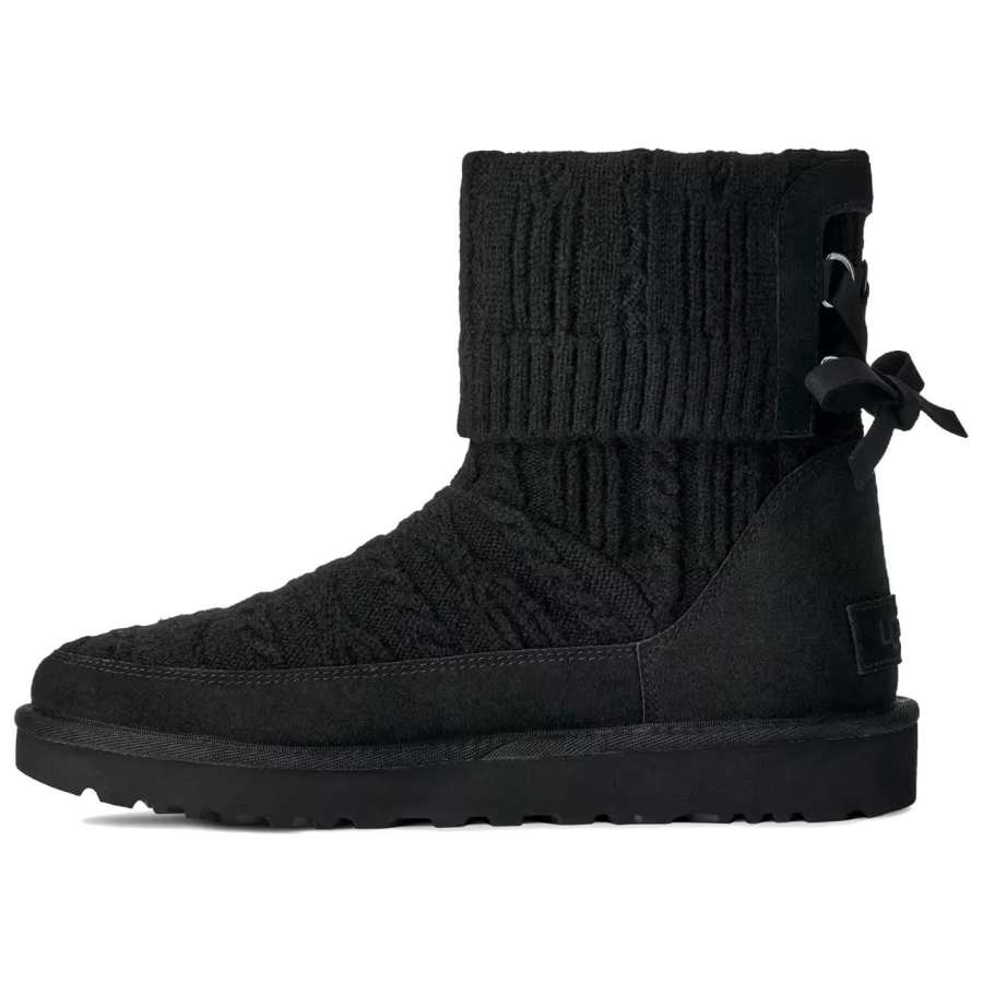 UGG CLASSIC MINI CABELLE KNIT Short Mid Calf Snow Boots Women's Black