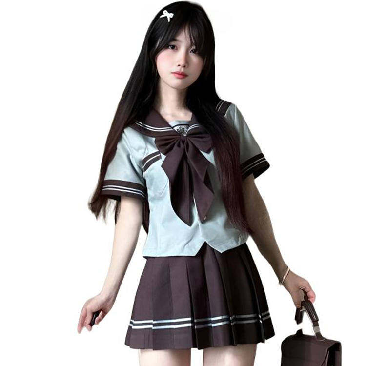 Cotton Gene Two Piece Skirt Sets Women's Navy Collar Moderate Short Skirt
