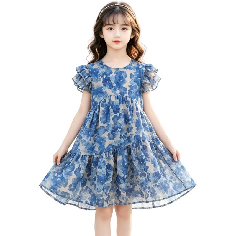 YALU Grade School Dresses Crew Neck Moderate Midi Skirt