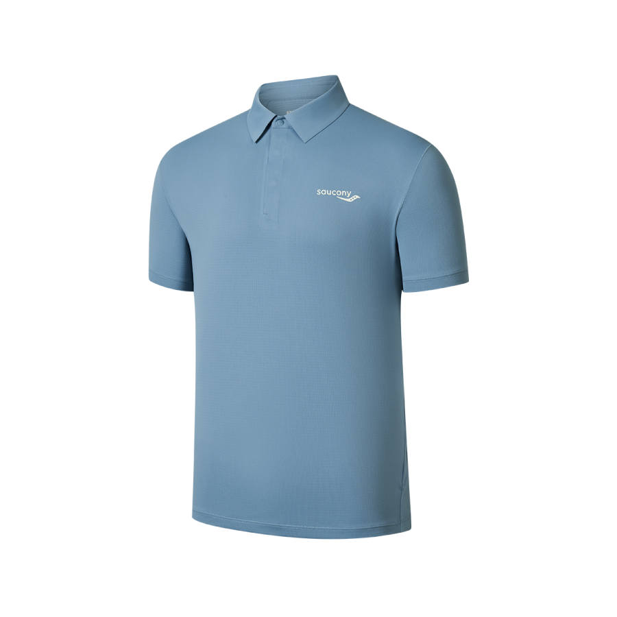 Saucony Polo Shirts Men's Mood Blue Polo Collar Moderate Straight Fit