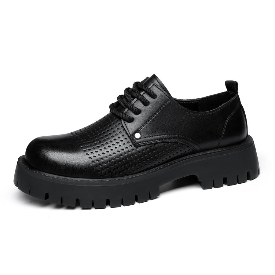 Tonlion Summer Breathable Cow Split Leather Dress Shoes Men's