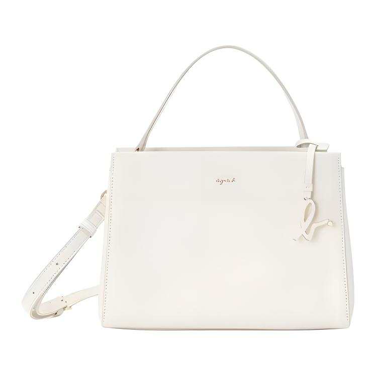 Agnes B. Cow Leather Handbag Medium Women's White